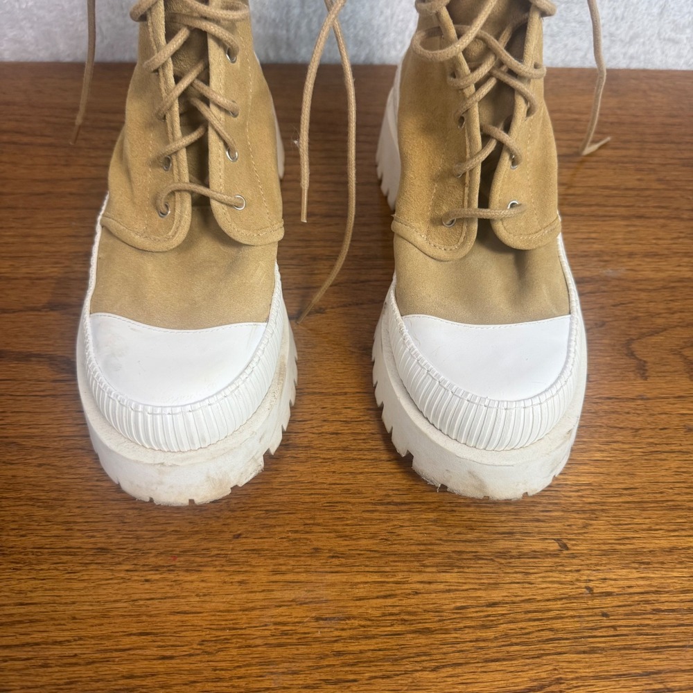 Maeve Womens Hybrid Lug Sole Sneaker Combat Boots 9 Beige Suede Lace Up Chunky - Picture 2 of 9